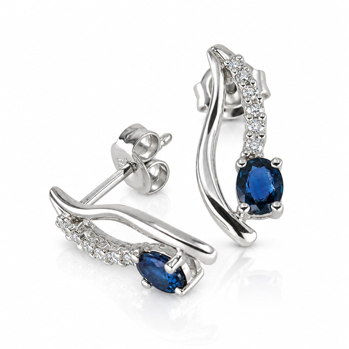 Pre-Owned 9ct White Gold Sapphire & Diamond Open Drop Stud Earrings