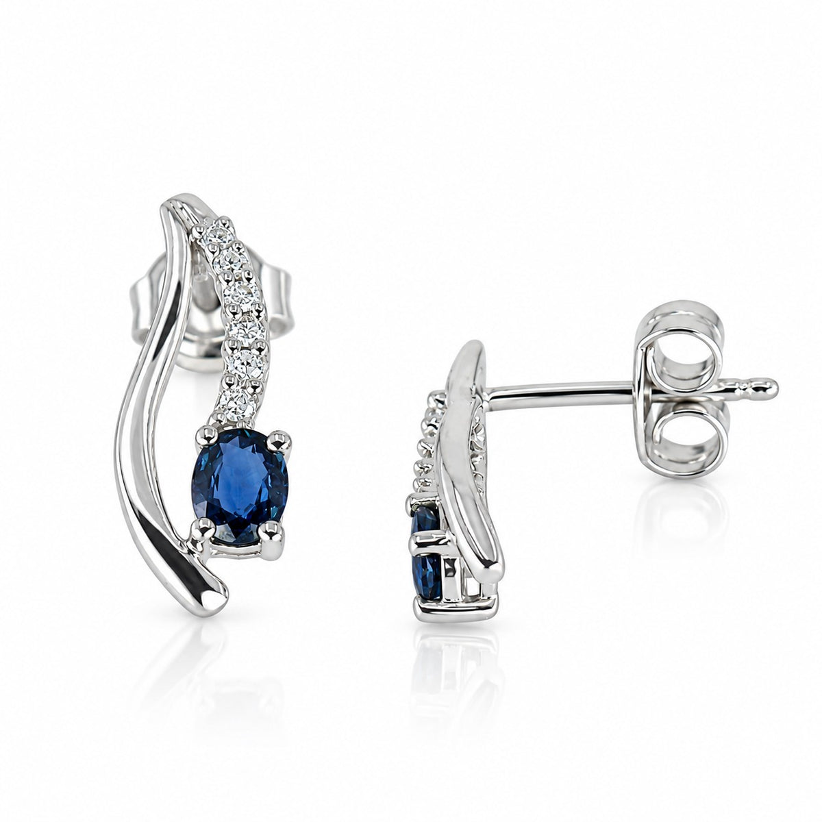 Pre-Owned 9ct White Gold Sapphire & Diamond Open Drop Stud Earrings