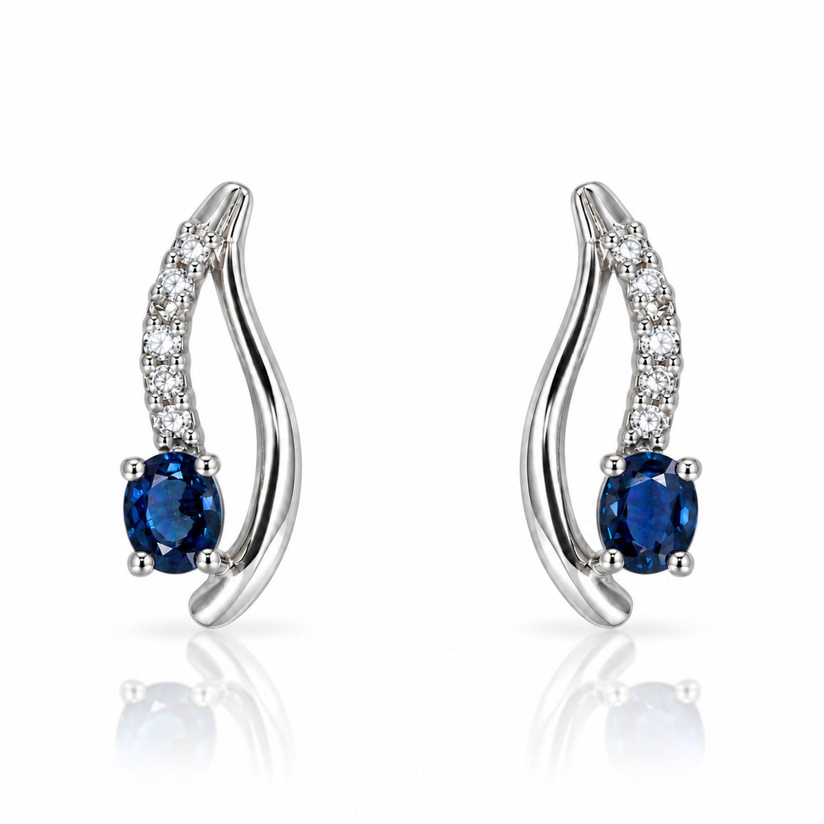 Pre-Owned 9ct White Gold Sapphire & Diamond Open Drop Stud Earrings