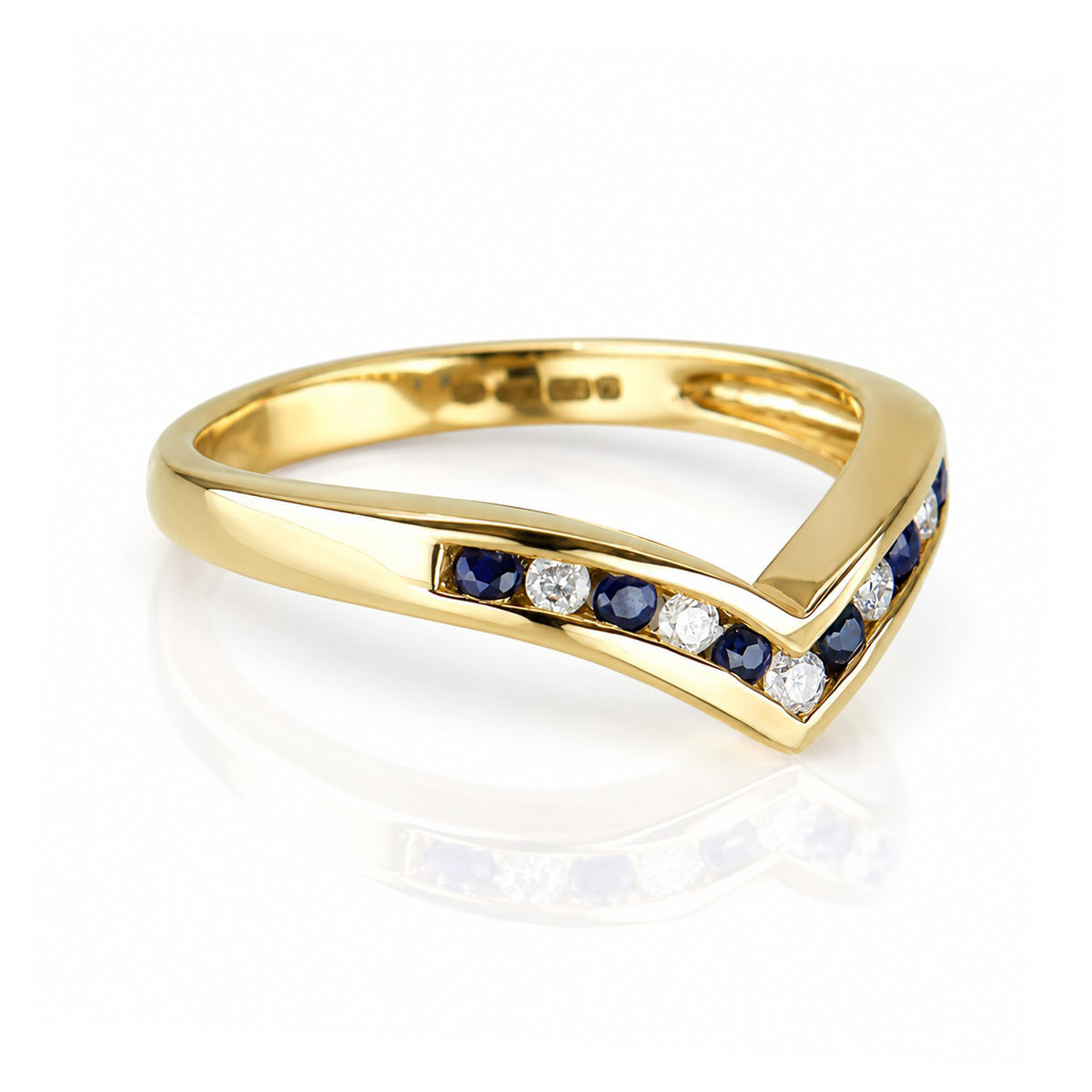 Pre-Owned 9ct Yellow Gold Sapphire & Diamond Wishbone Ring