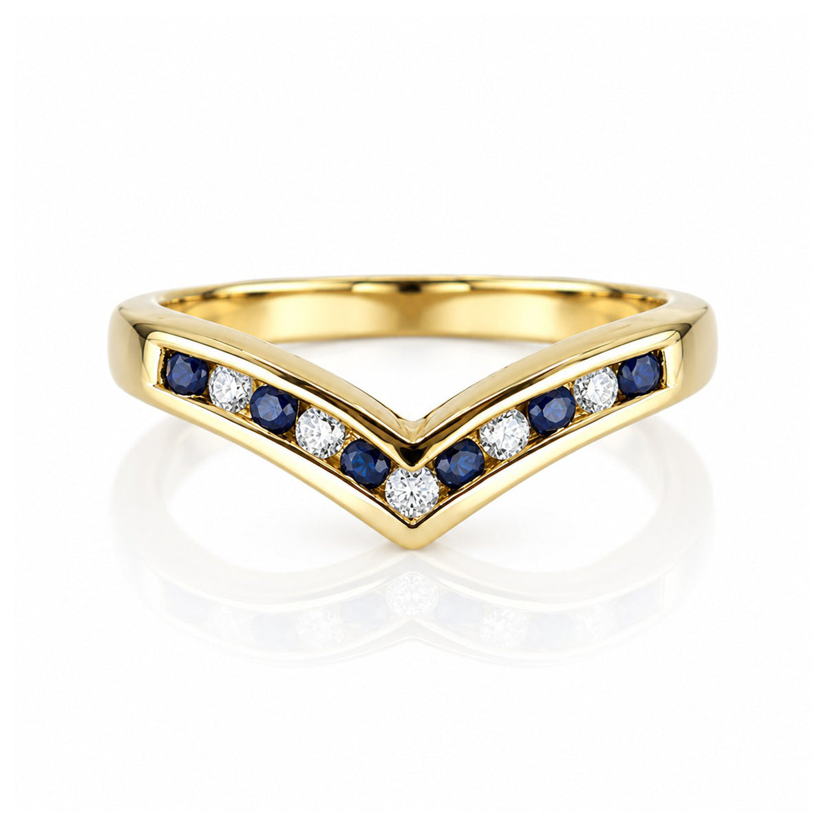 Pre-Owned 9ct Yellow Gold Sapphire & Diamond Wishbone Ring