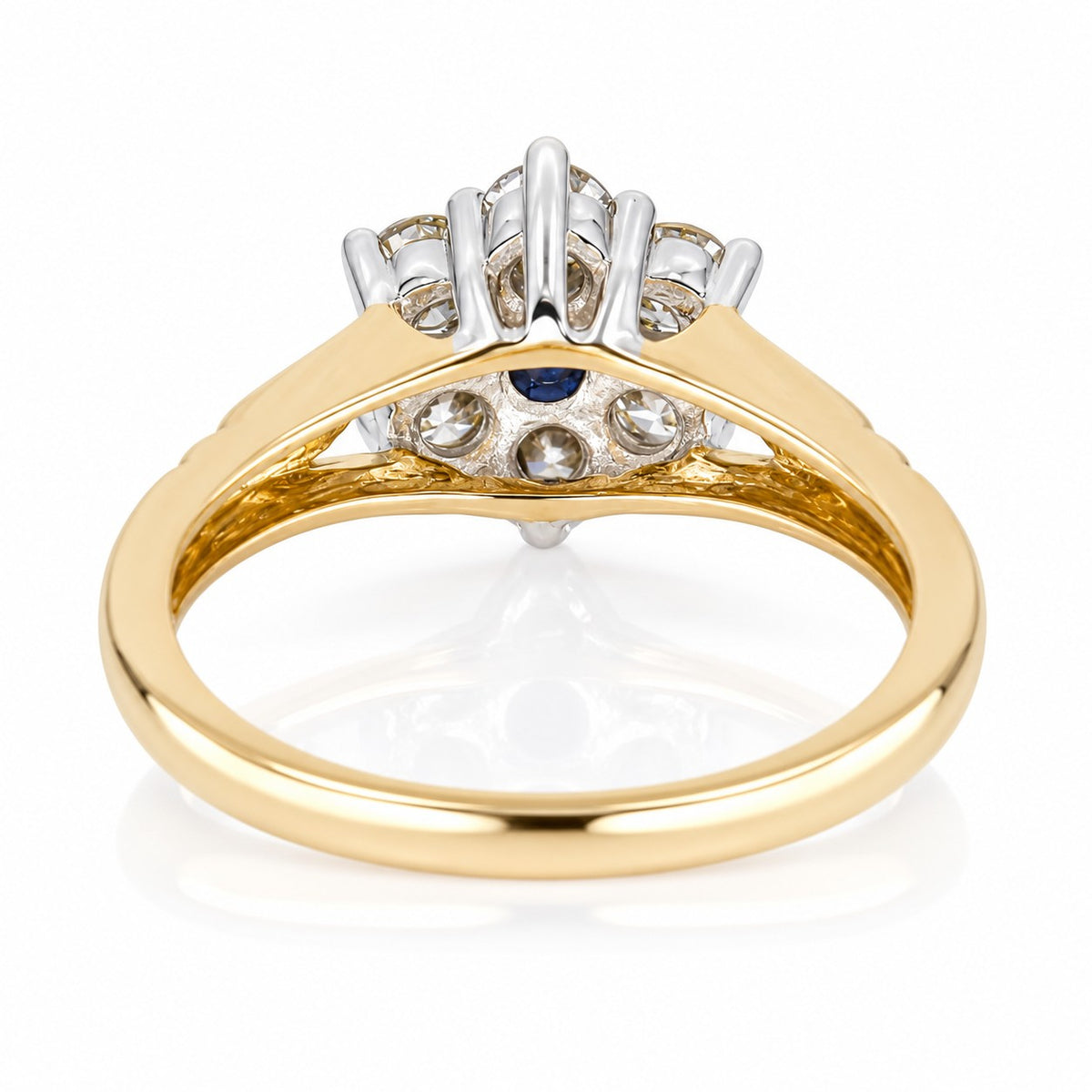 Pre-Owned 9ct Yellow Gold Sapphire & Diamond Flower Cluster Ring