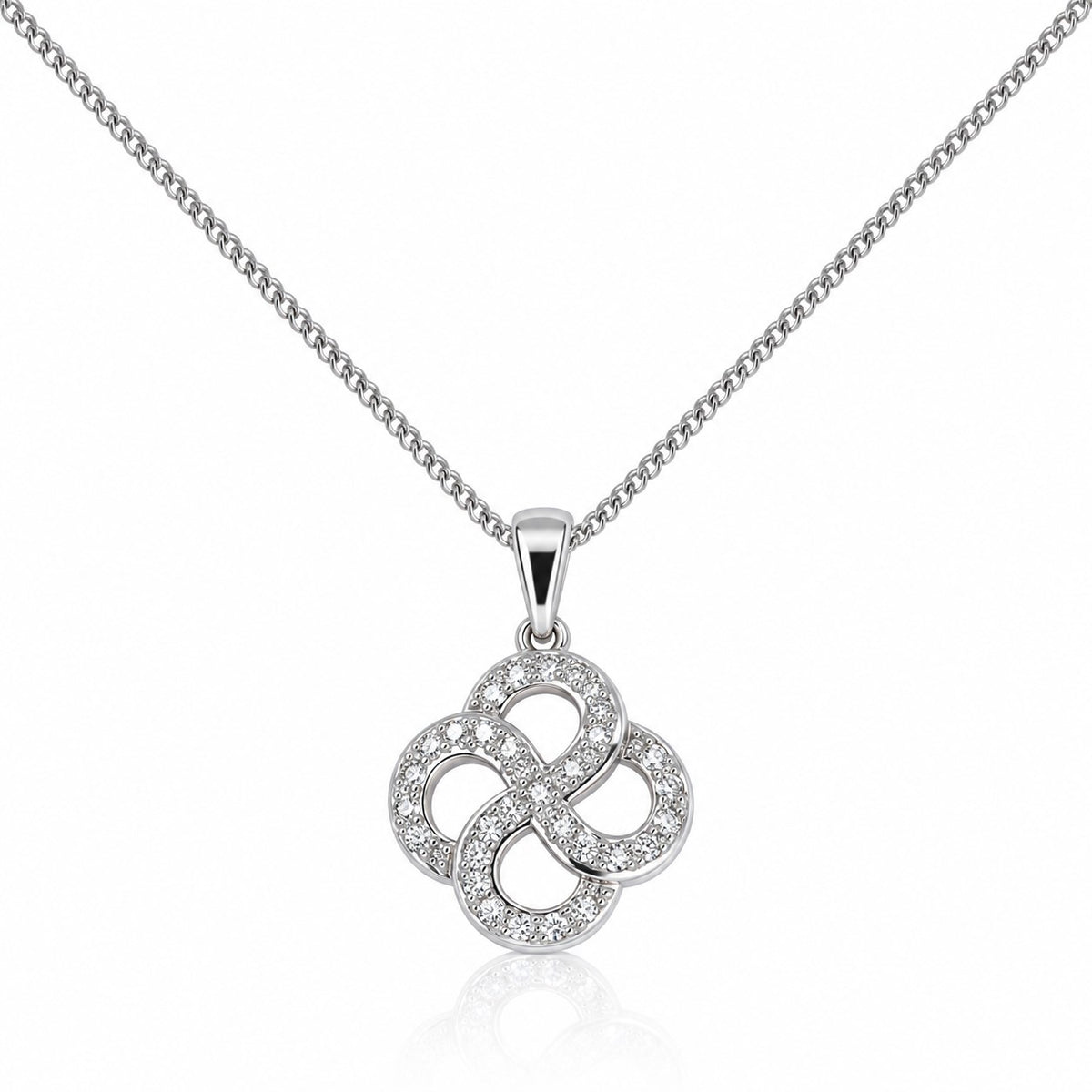 Pre-Owned 9ct White Gold 8 Cut Diamond Open Flower Swirl Pendant on 18" Curb Chain
