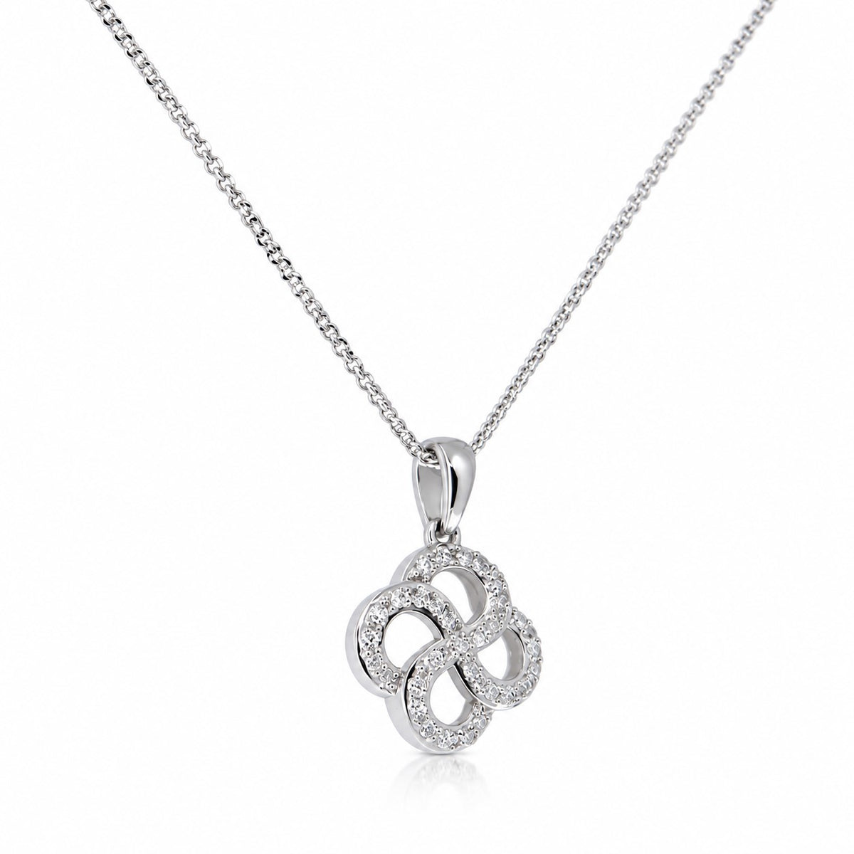 Pre-Owned 9ct White Gold 8 Cut Diamond Open Flower Swirl Pendant on 18" Curb Chain