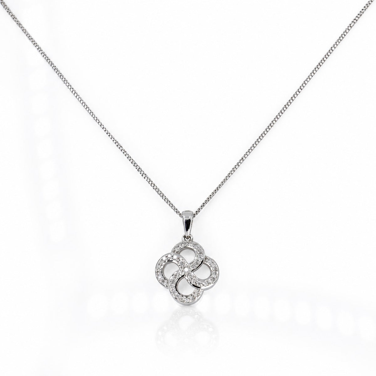 Pre-Owned 9ct White Gold 8 Cut Diamond Open Flower Swirl Pendant on 18" Curb Chain