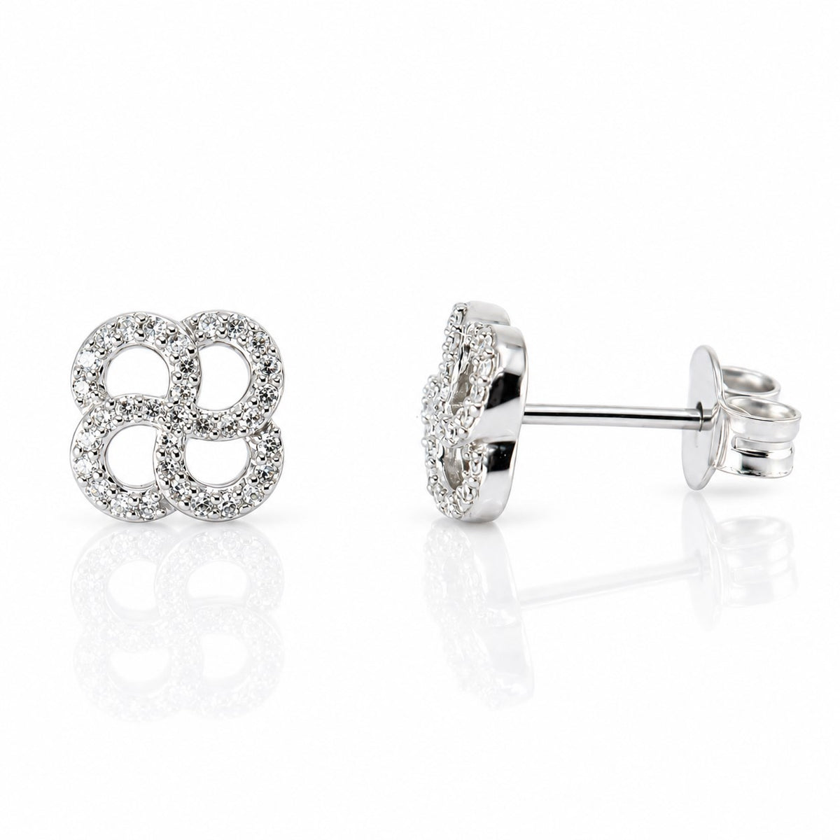 Pre-Owned 9ct White Gold 0.15ct TDW 8 Cut Diamond Open Flower Swirl Stud Earrings