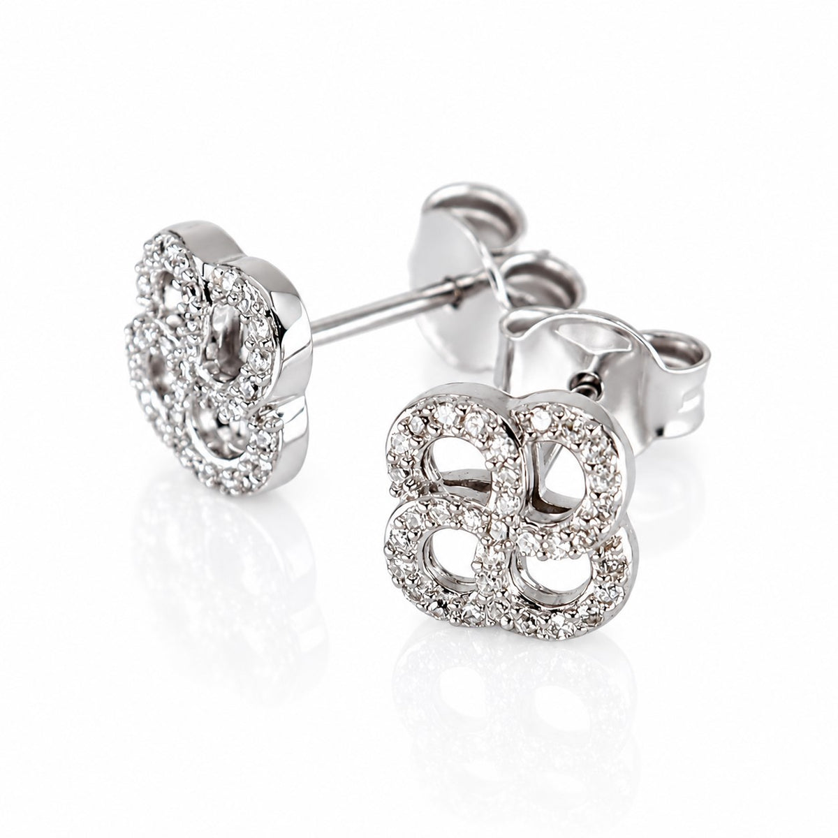 Pre-Owned 9ct White Gold 0.15ct TDW 8 Cut Diamond Open Flower Swirl Stud Earrings