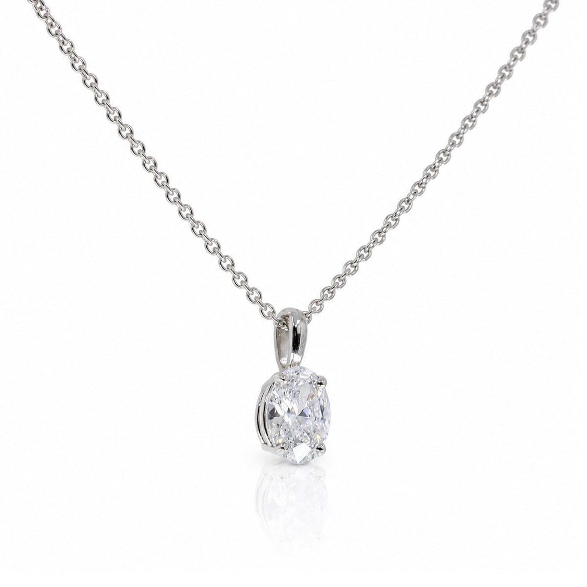 18ct White Gold 1.00ct Lab Grown Oval Cut Diamond Solitaire Pendant & Chain