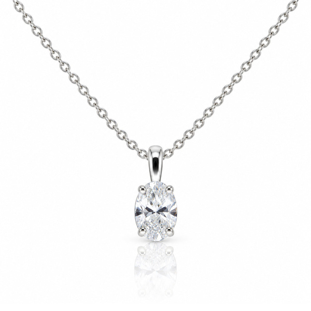 18ct White Gold 1.00ct Lab Grown Oval Cut Diamond Solitaire Pendant & Chain