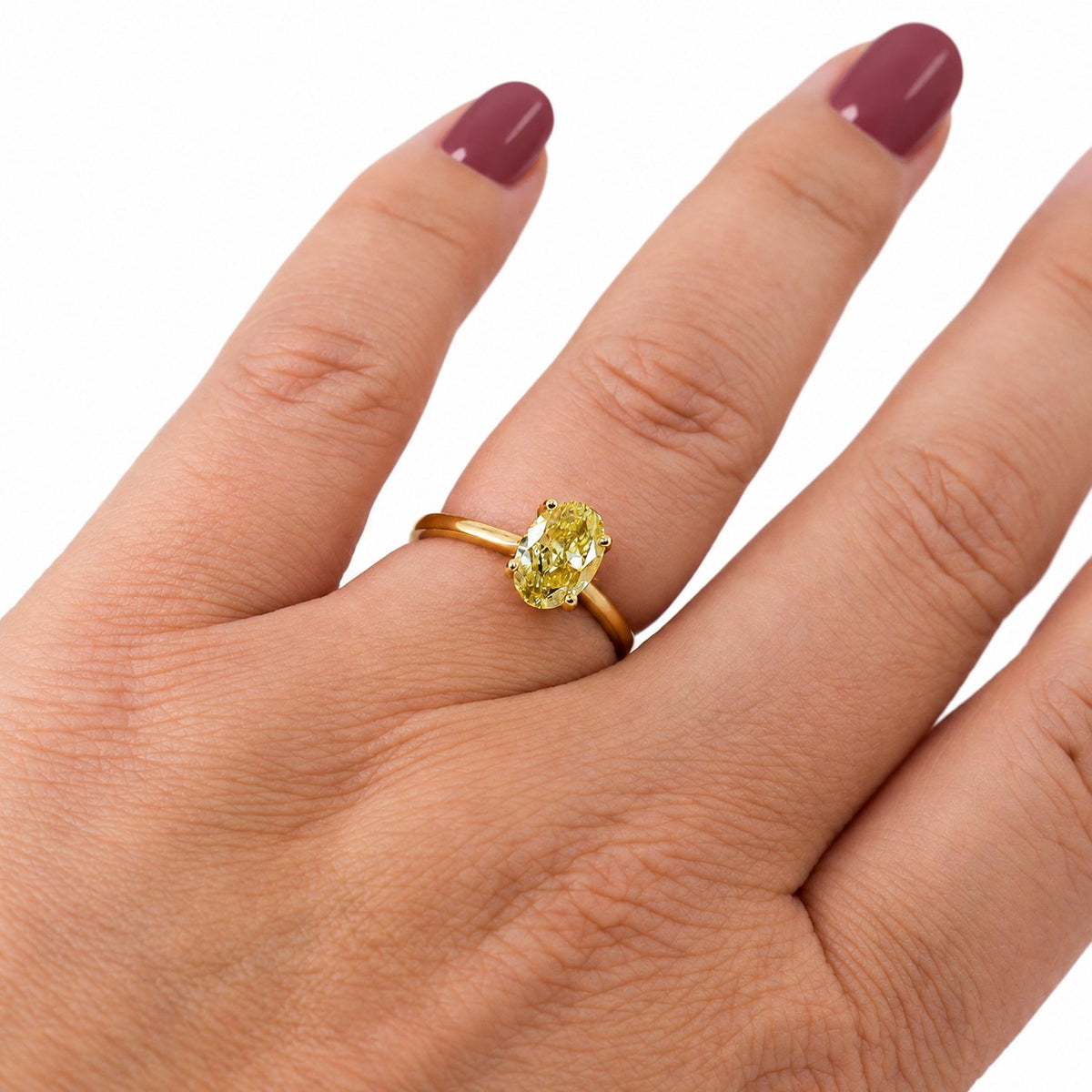 18ct Yellow Gold 2.01ct Yellow Lab Grown Diamond Certificated Oval Cut Solitaire Ring