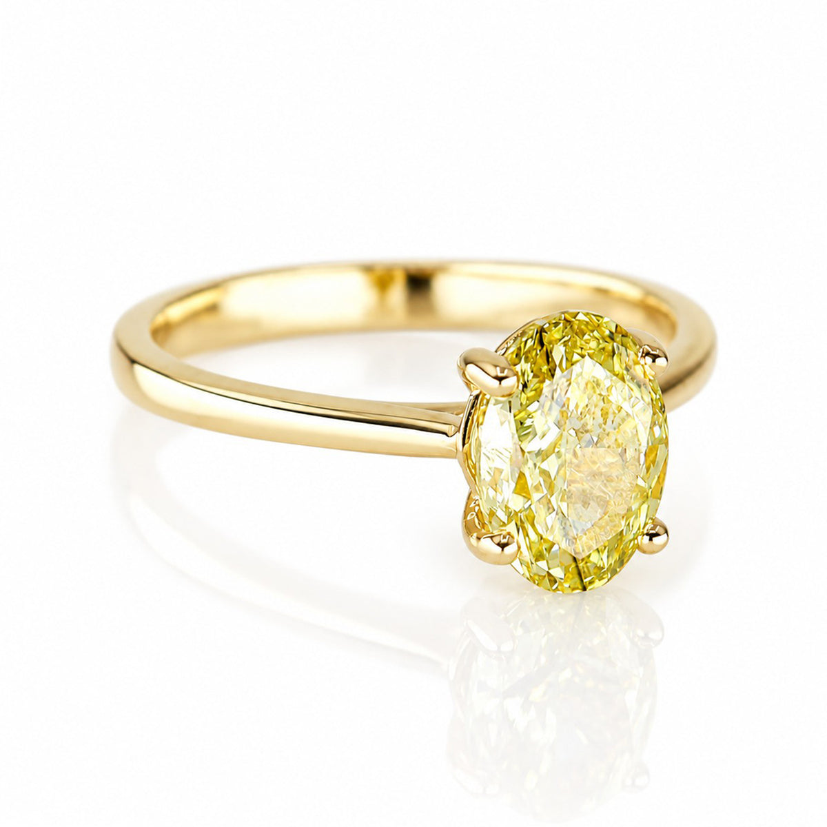 18ct Yellow Gold 2.01ct Yellow Lab Grown Diamond Certificated Oval Cut Solitaire Ring