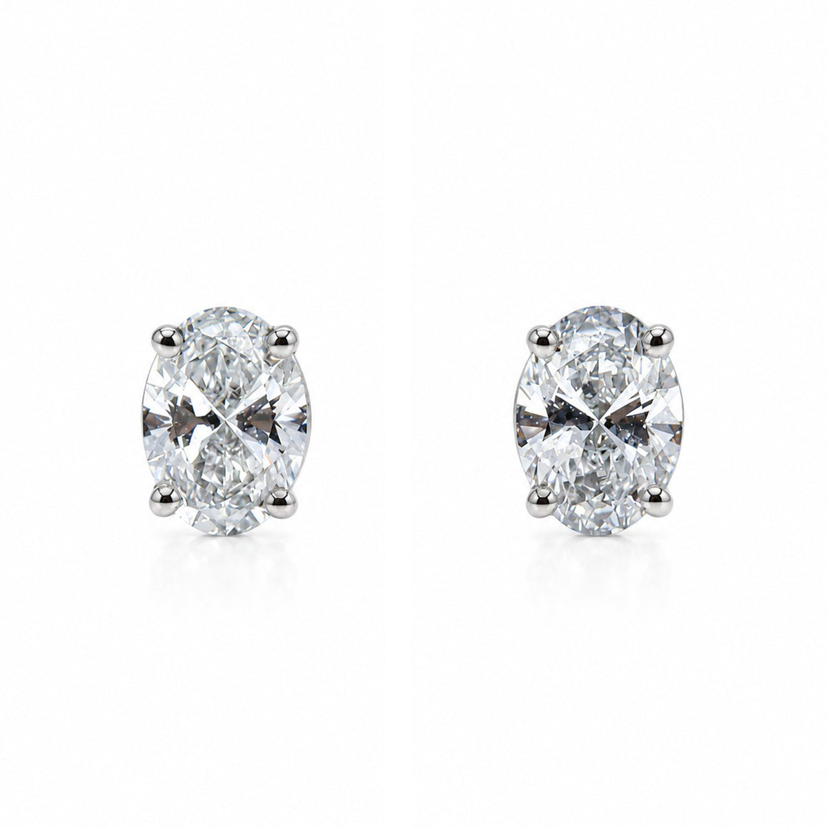18ct White Gold 2.04ct TDW Lab Grown Oval Cut Diamond Certificated Claw Set Solitaire Stud Earring