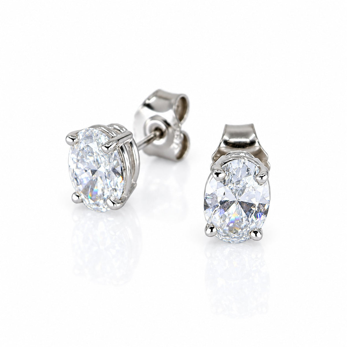 18ct White Gold 2.04ct TDW Lab Grown Oval Cut Diamond Certificated Claw Set Solitaire Stud Earring