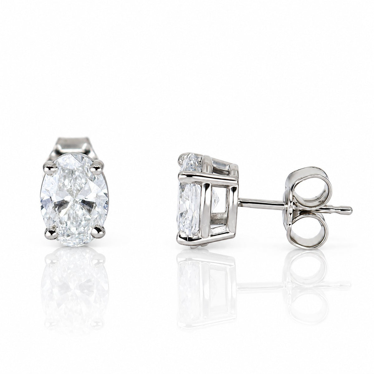 18ct White Gold 2.04ct TDW Lab Grown Oval Cut Diamond Certificated Claw Set Solitaire Stud Earring