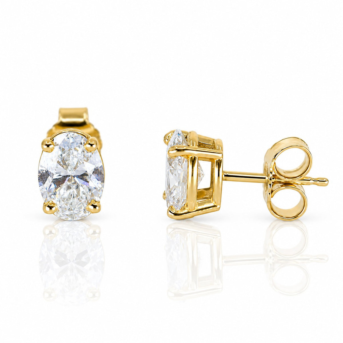 18ct Gold 2.00ct TDW Lab Grown Oval Cut Diamond Certificated Claw Set Solitaire Stud Earrings