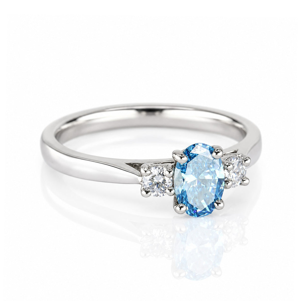 Platinum 0.66ct TDW Blue Lab Grown Diamond Certificated Oval Cut Three Stone Ring