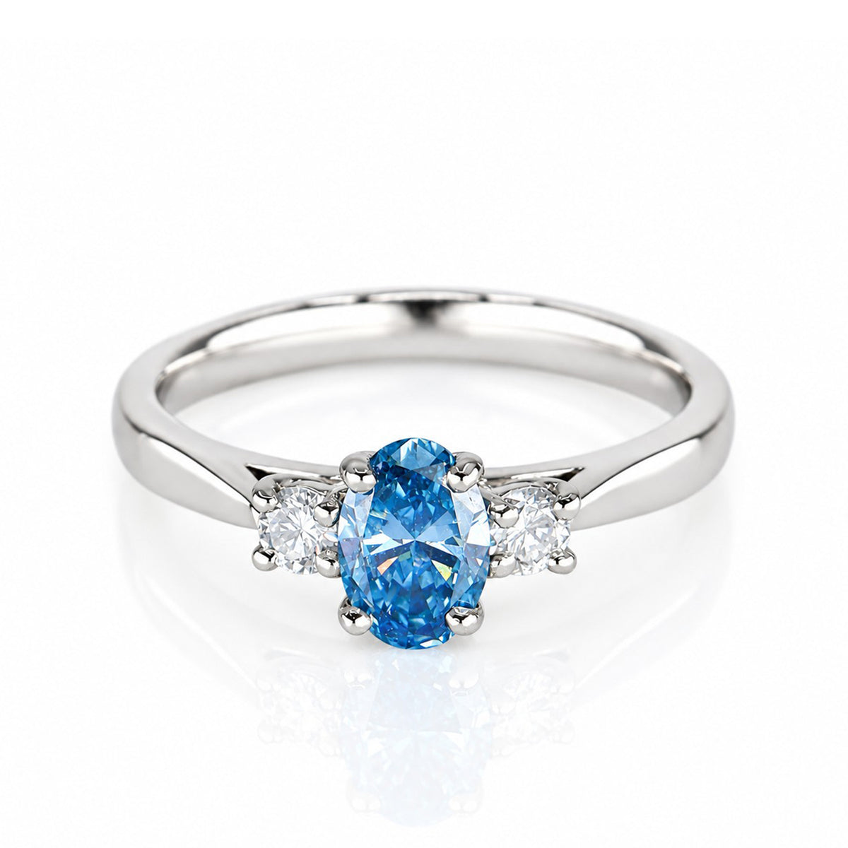 Platinum 0.66ct TDW Blue Lab Grown Diamond Certificated Oval Cut Three Stone Ring