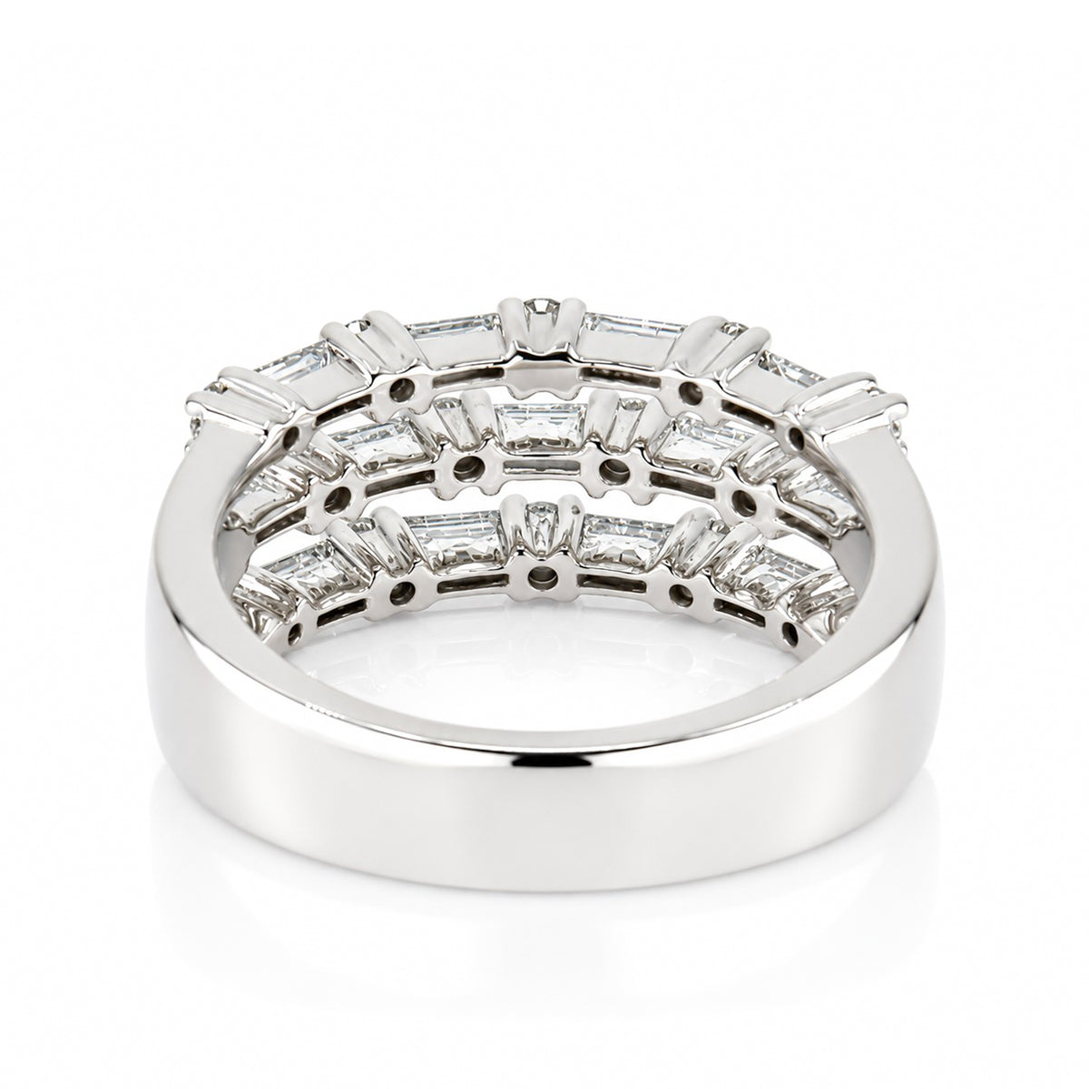 Pre-Owned 14ct White Gold 3 Row 1.00ct TDW Baguette & Brilliant Cut Natural Diamond Ring