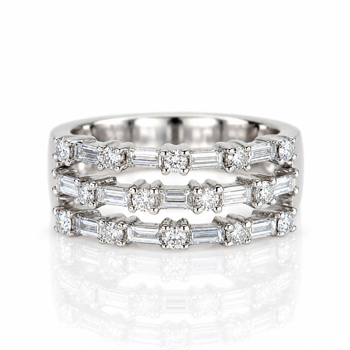 Pre-Owned 14ct White Gold 3 Row 1.00ct TDW Baguette & Brilliant Cut Natural Diamond Ring