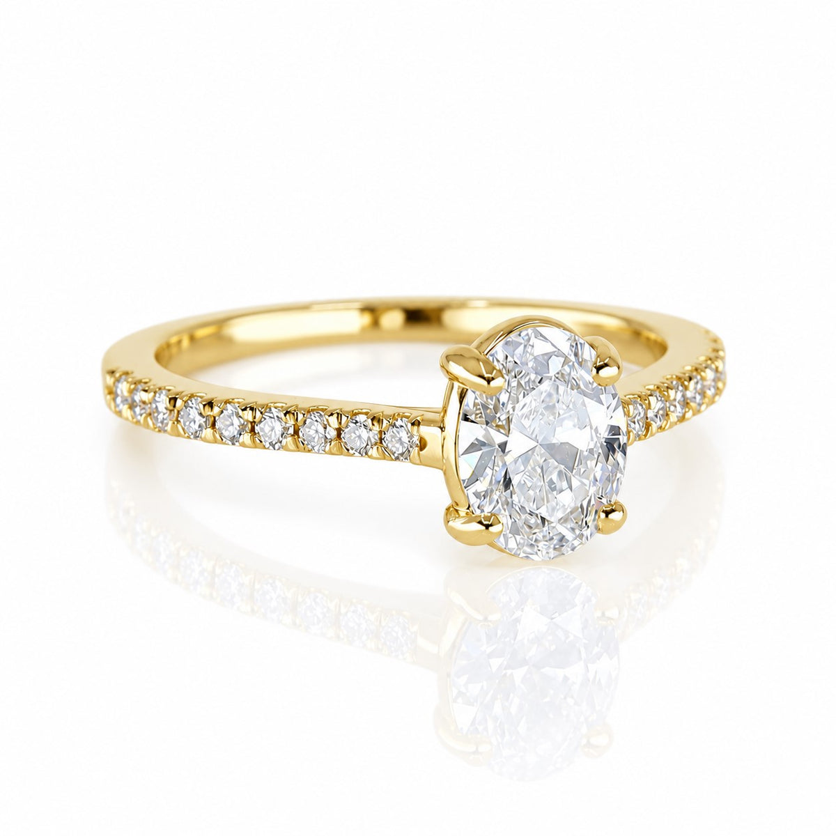 9ct Yellow Gold 1.00ct & 0.21ct TDW Lab Grown Diamond Certificated Oval Cut Claw Set Solitaire Ring