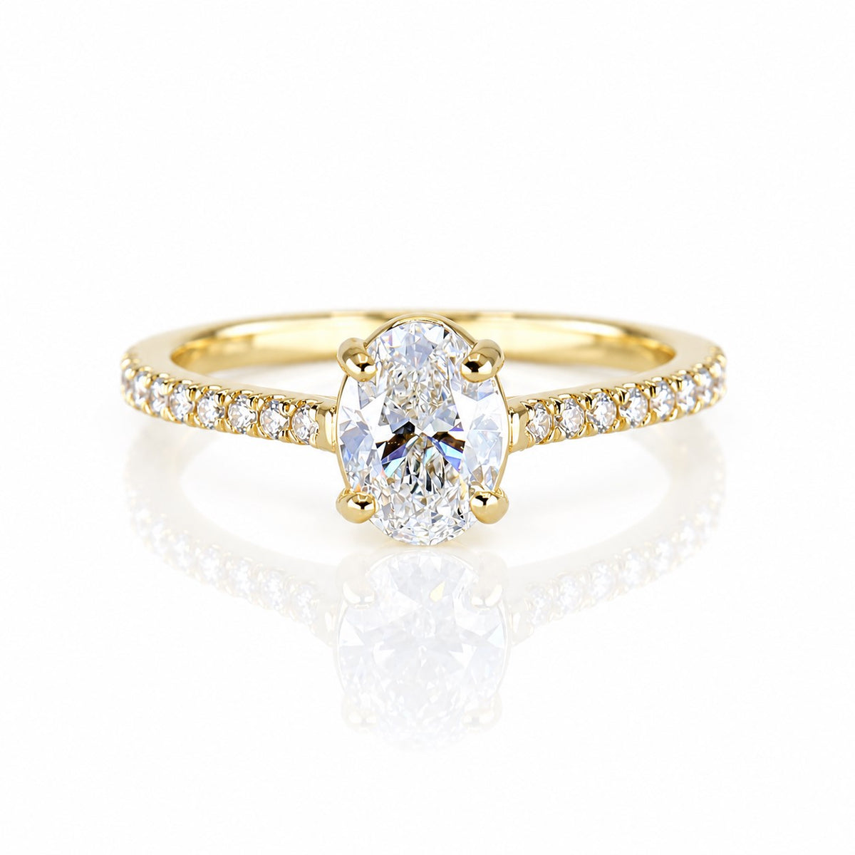 9ct Yellow Gold 1.00ct & 0.21ct TDW Lab Grown Diamond Certificated Oval Cut Claw Set Solitaire Ring