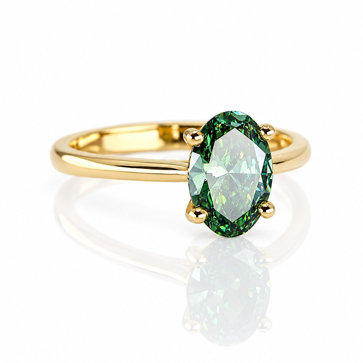 9ct Yellow Gold 1.50ct Green Lab Grown Diamond Certificated Oval Cut Solitaire Ring