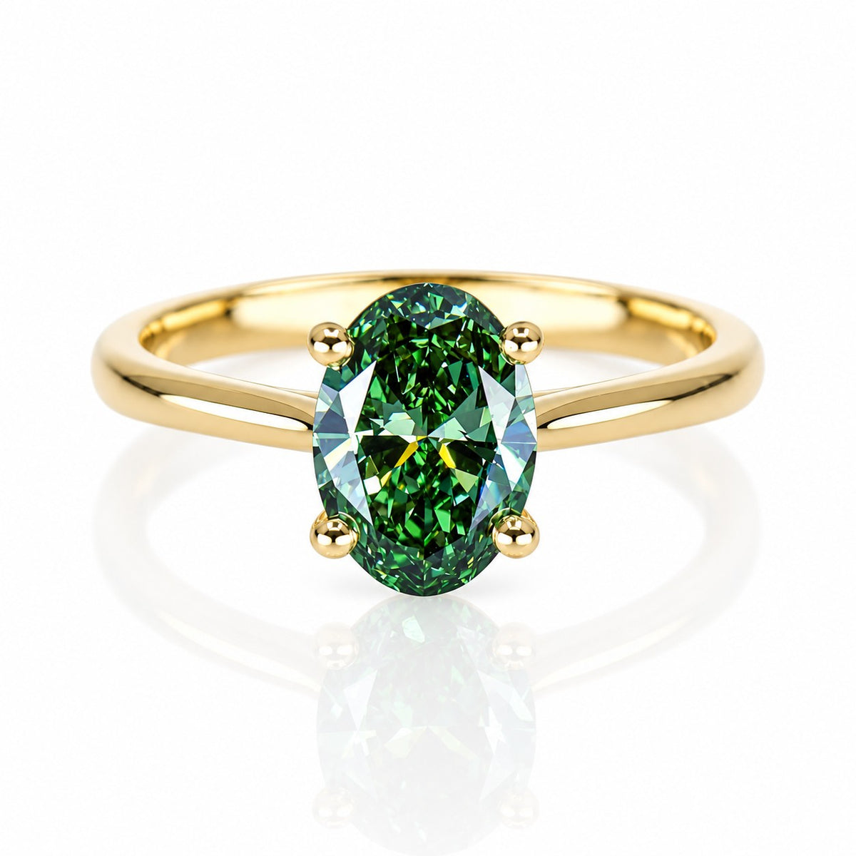 9ct Yellow Gold 1.50ct Green Lab Grown Diamond Certificated Oval Cut Solitaire Ring