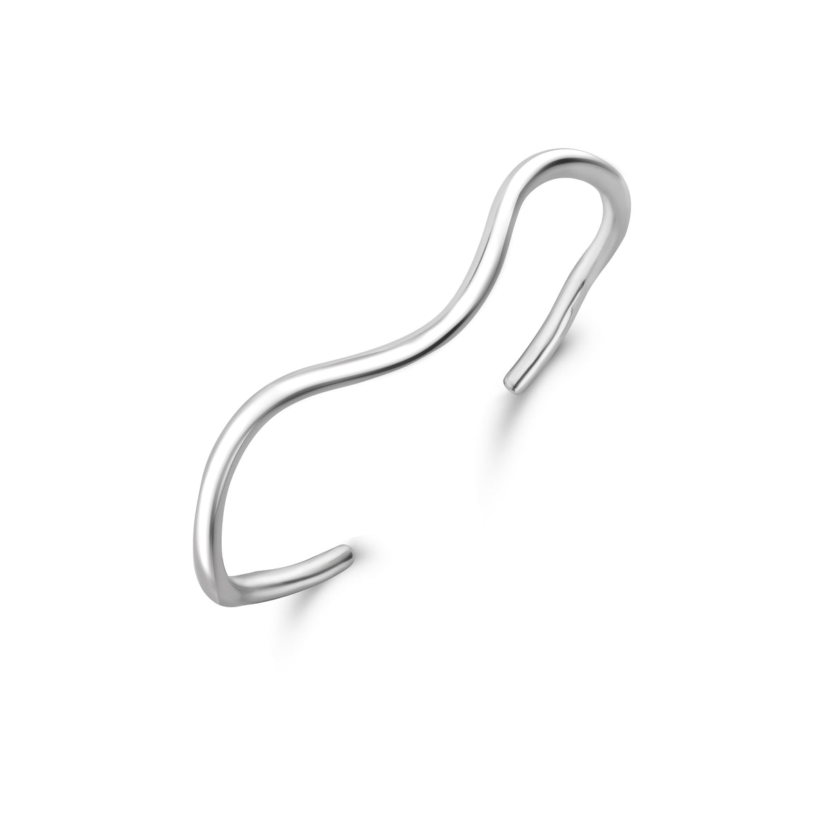 Sterling Silver Rhodium plated  Solid Modern Polished Wave Design Bangle