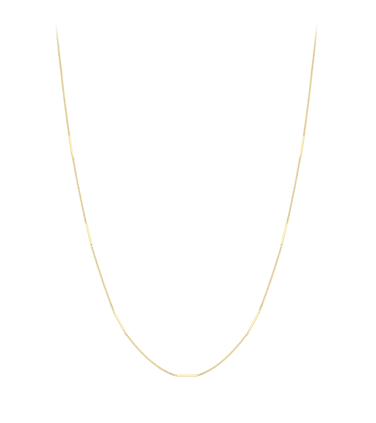 9ct Yellow Gold Station Necklace Featuring 7 Square Bar Elements