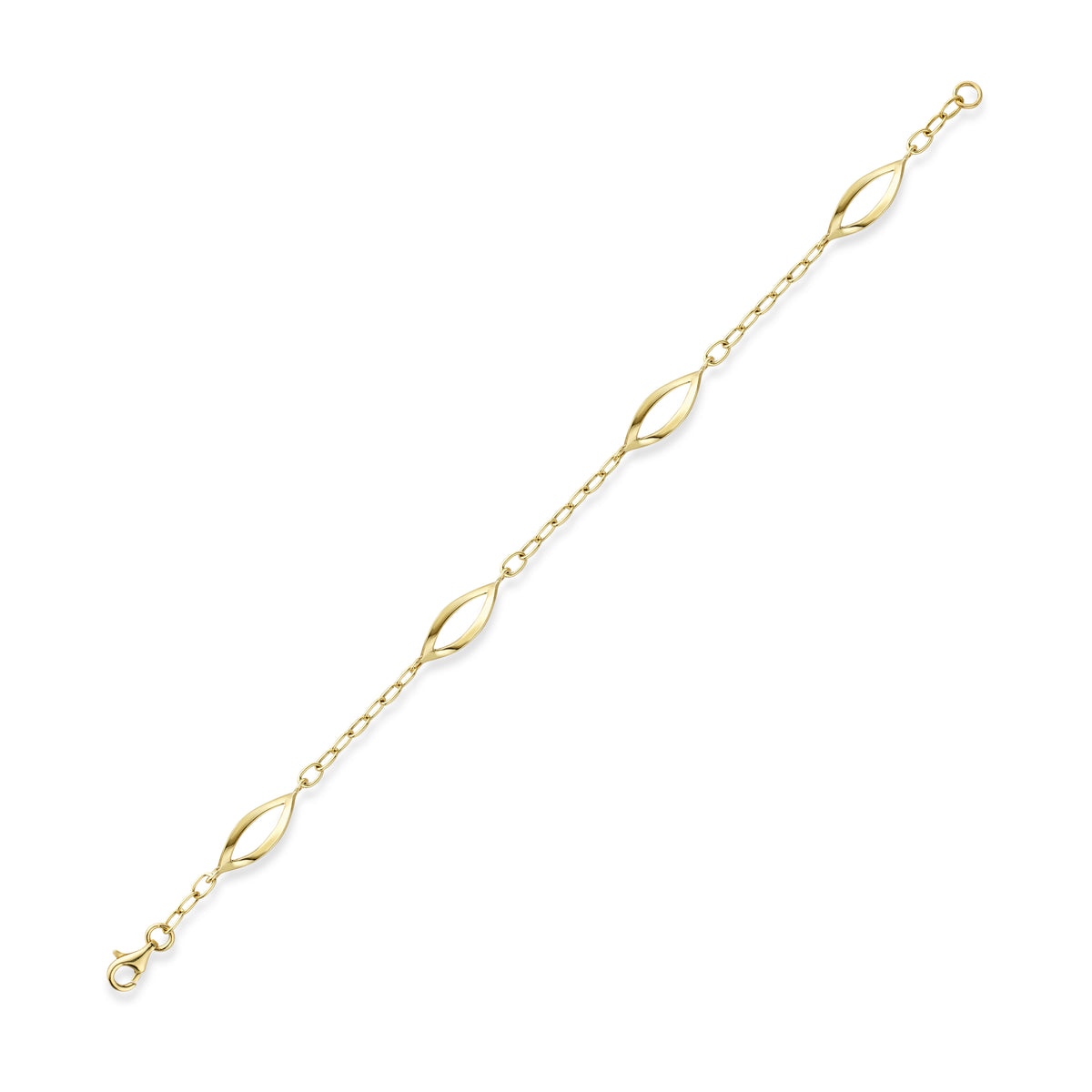 9ct Yellow Gold Open Marquise Twist Link Station Bracelet