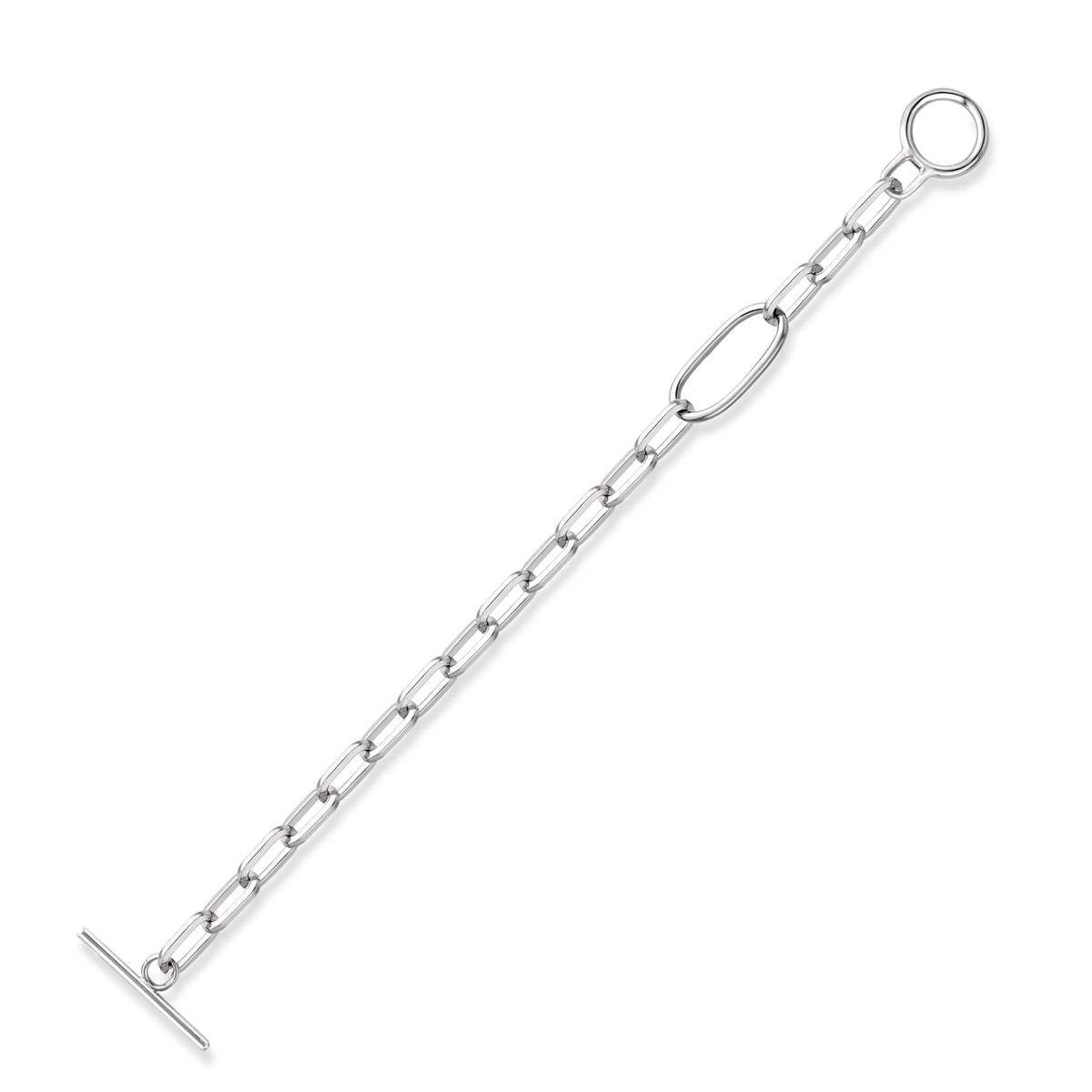 Sterling Silver Rhodium Plated T-Bar Paperclip Bracelet