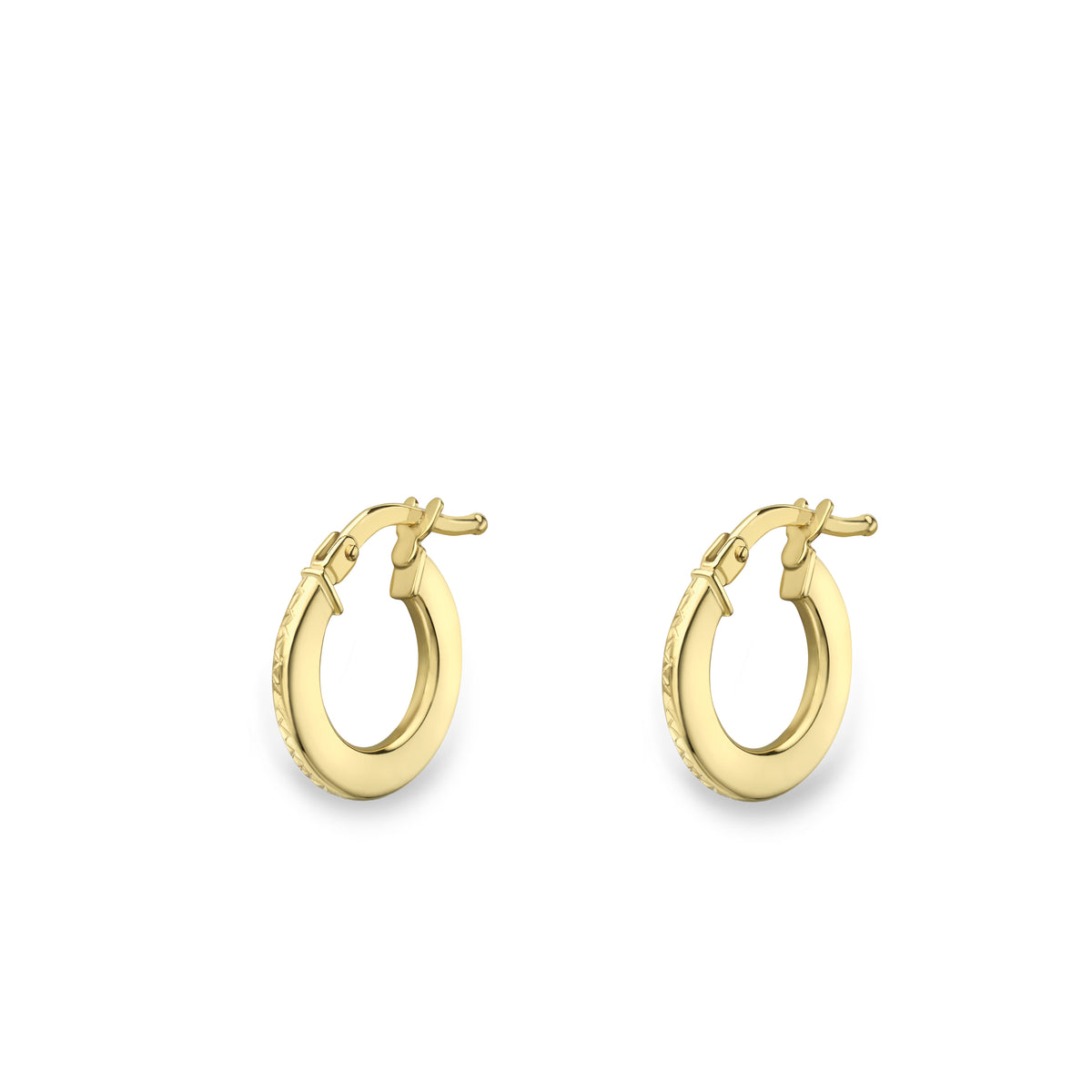 9ct Yellow Gold Polished Flat Hoop Earrings with a Diamond cut edge