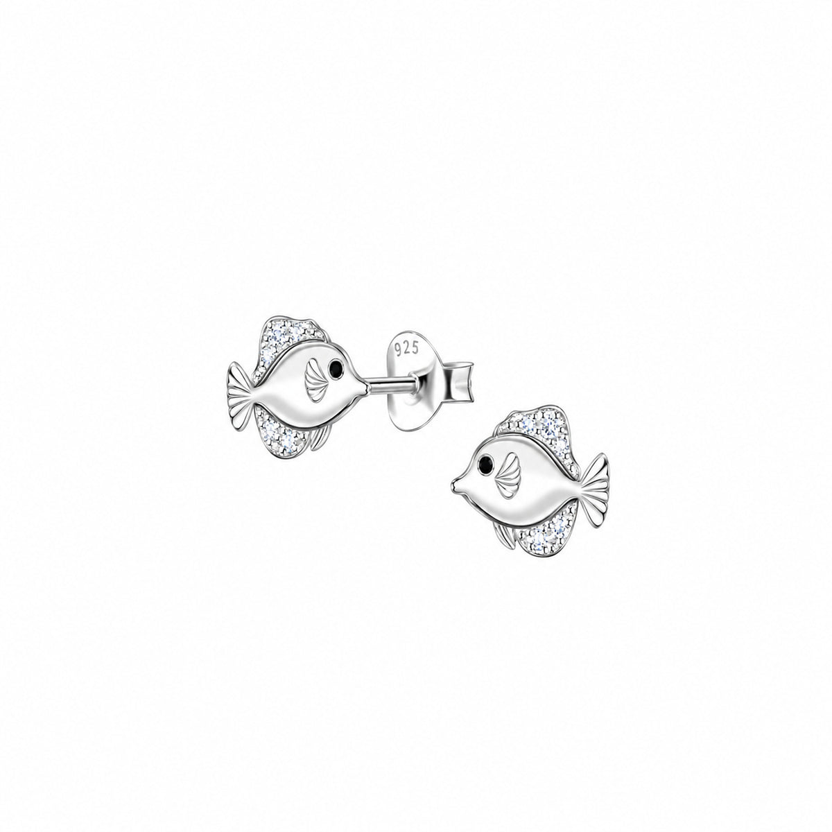 Dew Sterling Silver Cubic Zirconia Fish Stud Earrings