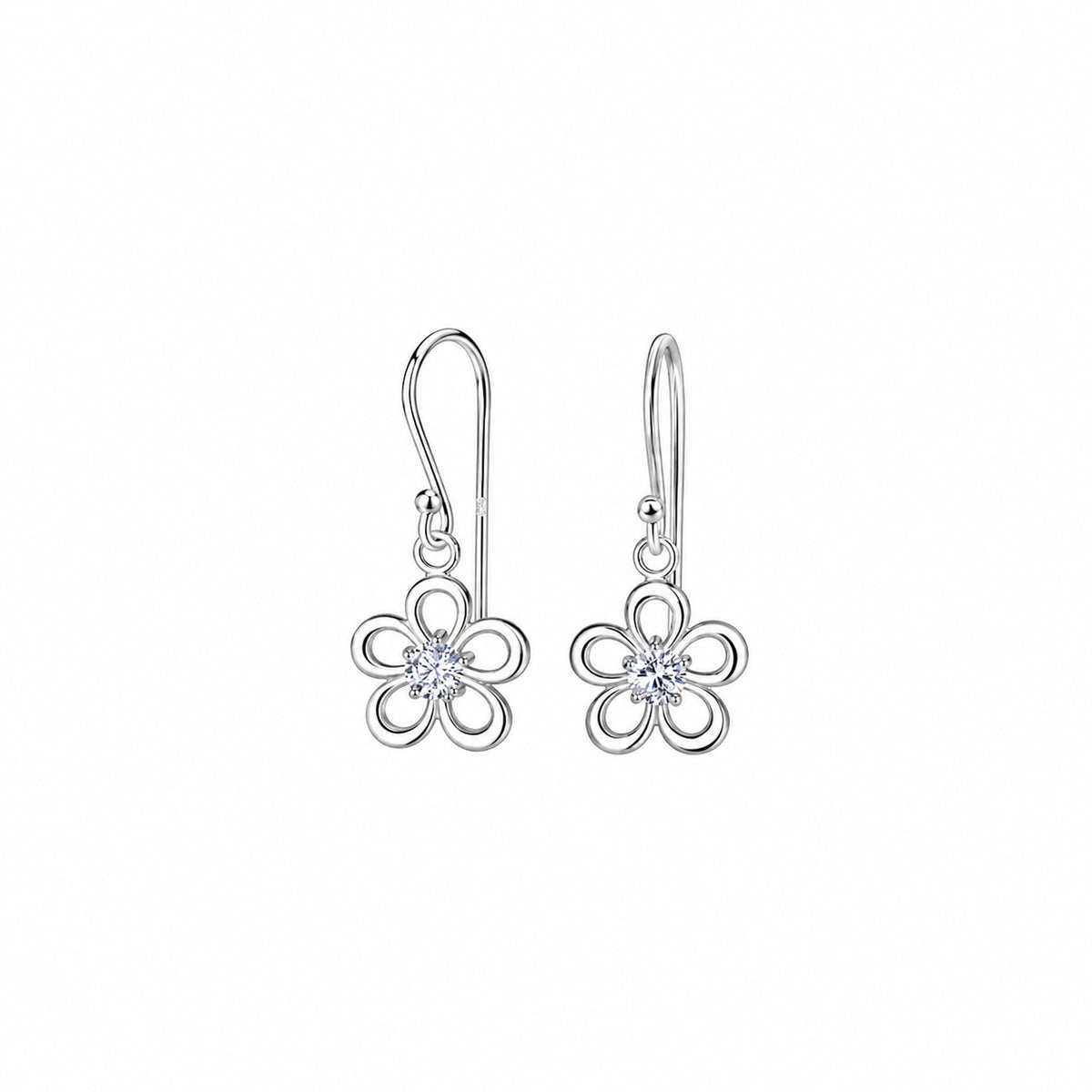 Dew Sterling Silver Cubic Zirconia Open Flower Drop Earrings