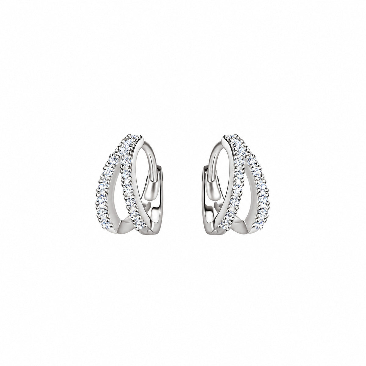 Dew Sterling Silver Cubic Zirconia Double Band Hoop Earring