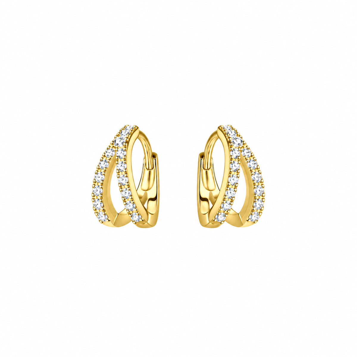 Dew Sterling Silver Gold Plated Cubic Zirconia Double  Band Hoop Earrings