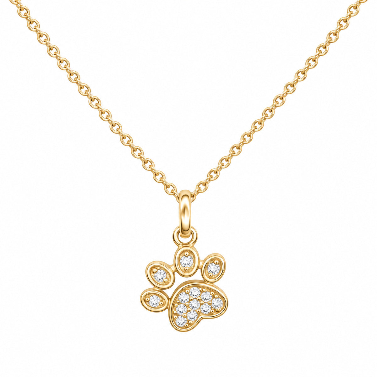 Dew Sterling Silver Gold Plated Cubic Zirconia Paw Print Necklaces 18''