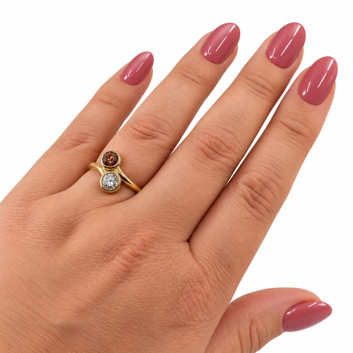 Pre-Owned 9ct Yellow Gold Orange Sapphire & Diamond Toi et Moi Ring