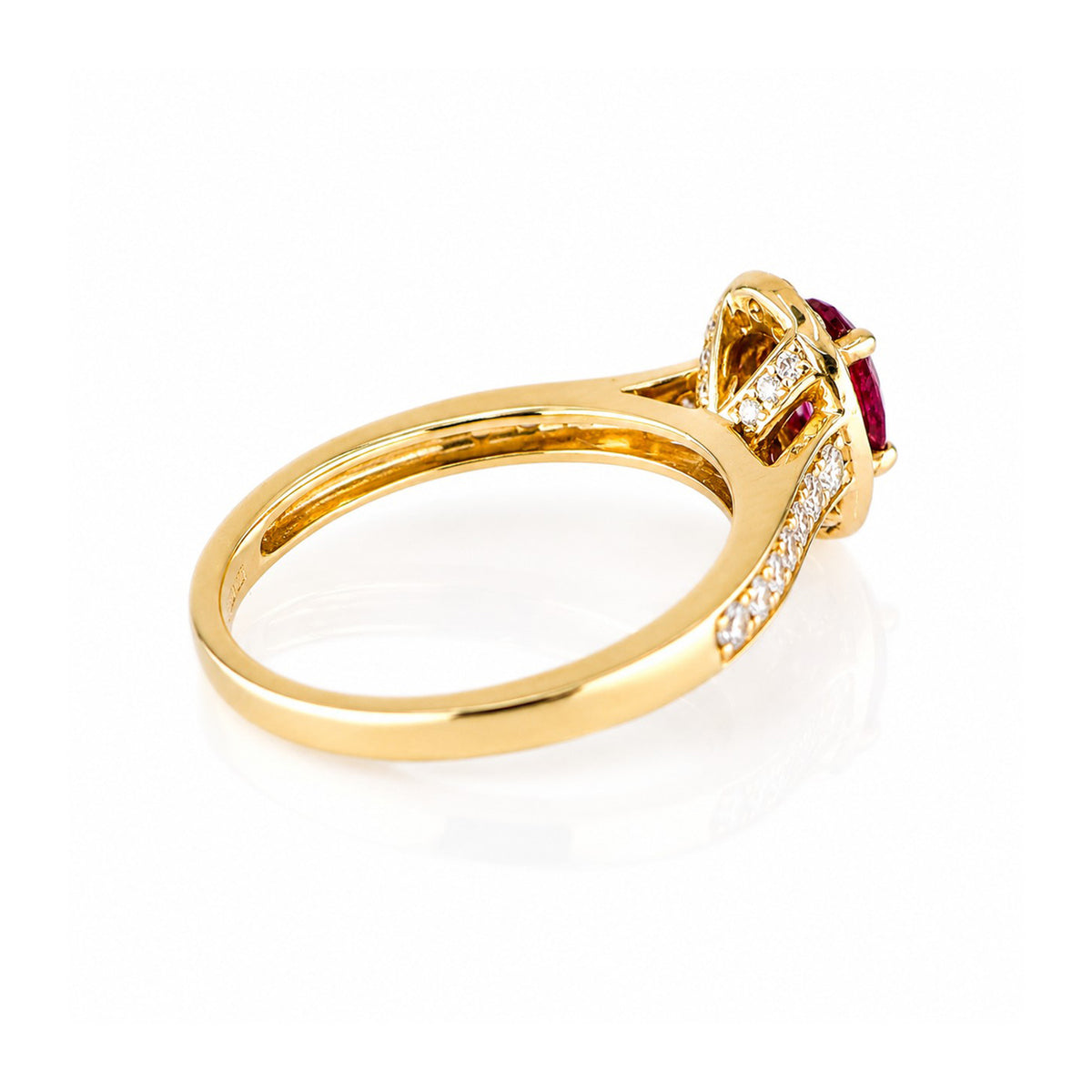 18ct Gold Ruby (0.50ct) & Diamond (0.35ct) Oval Halo Ring With Accent Shoulders