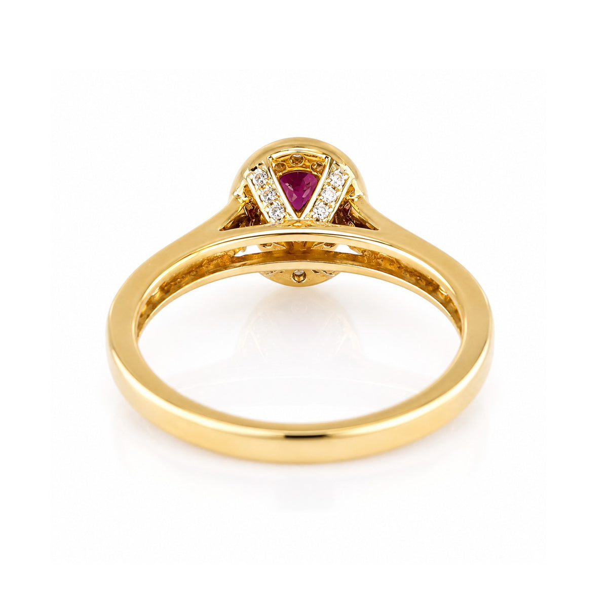 18ct Gold Ruby (0.50ct) & Diamond (0.35ct) Oval Halo Ring With Accent Shoulders