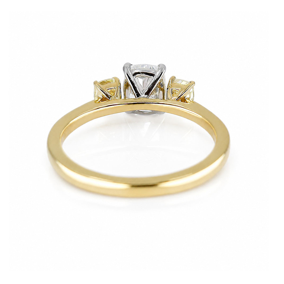 18ct Yellow Gold & Platinum 1.39ct Cushion Cut White & Yellow Diamond Trilogy Ring