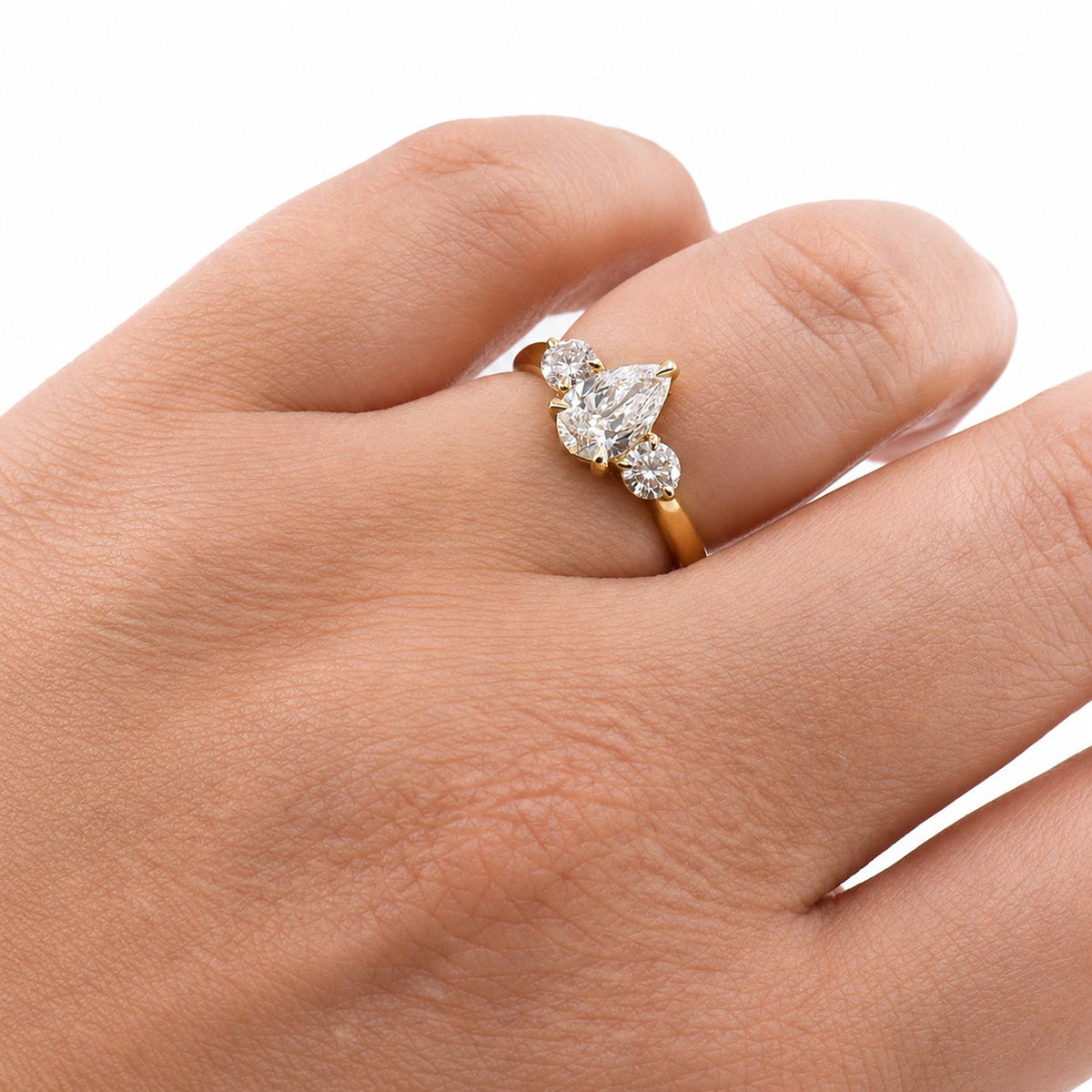 9ct Yellow Gold 1.40ct TDW Lab Grown Certificated Pear Cut & Round Brilliant Cut Diamond Ring