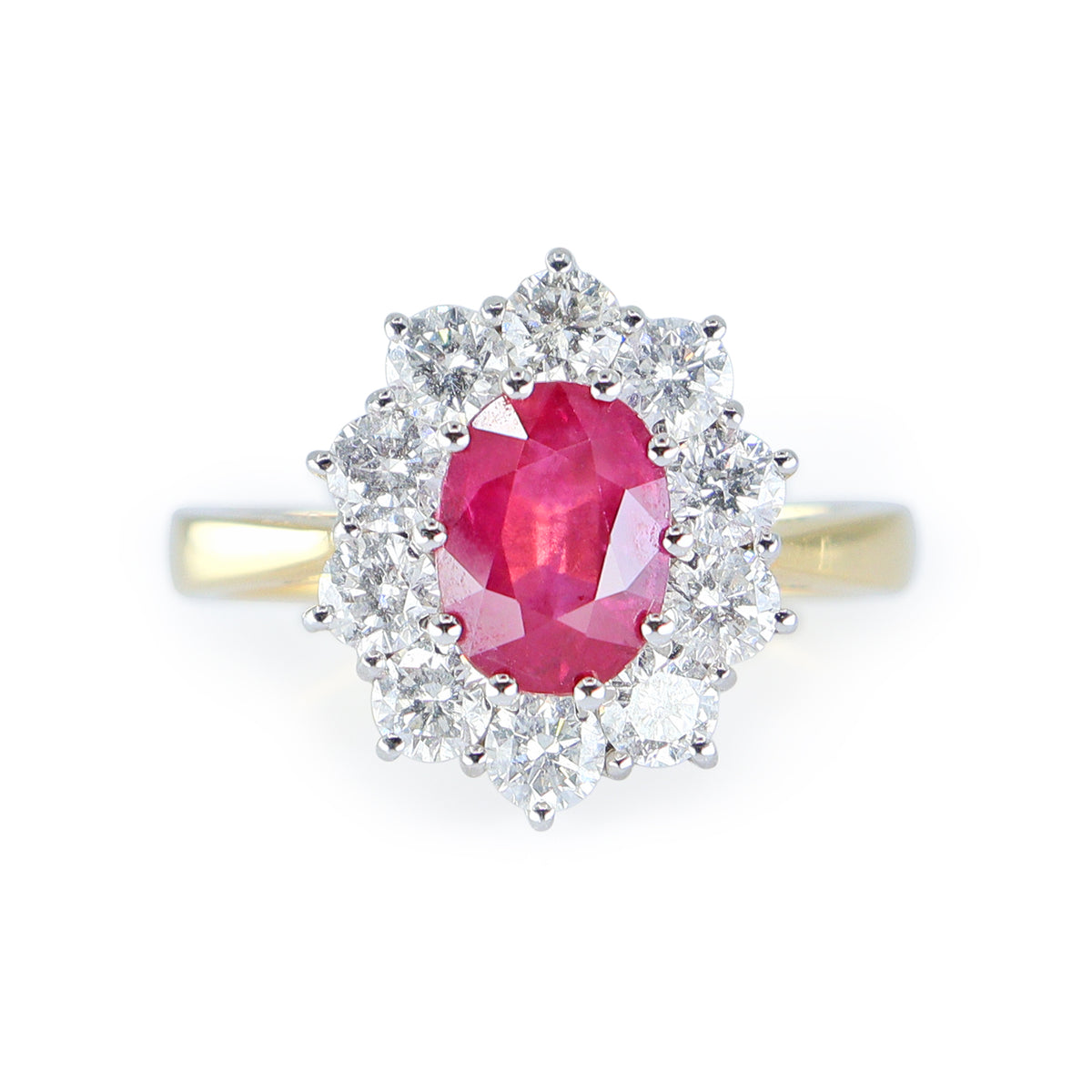 18ct Yellow Gold Oval Ruby & Diamond Cluster Ring