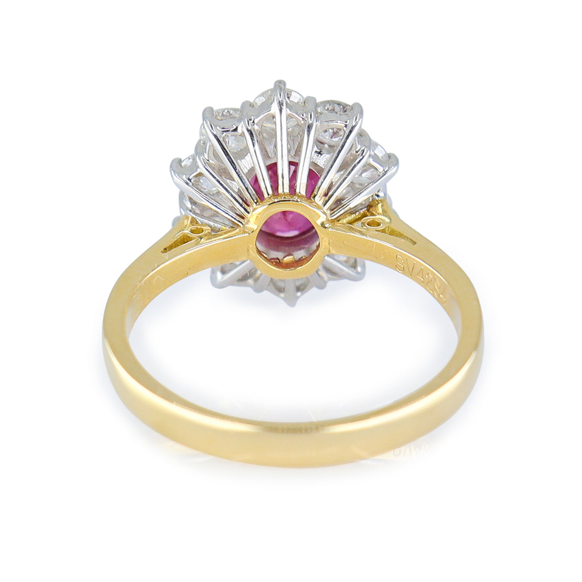 18ct Yellow Gold Oval Ruby & Diamond Cluster Ring