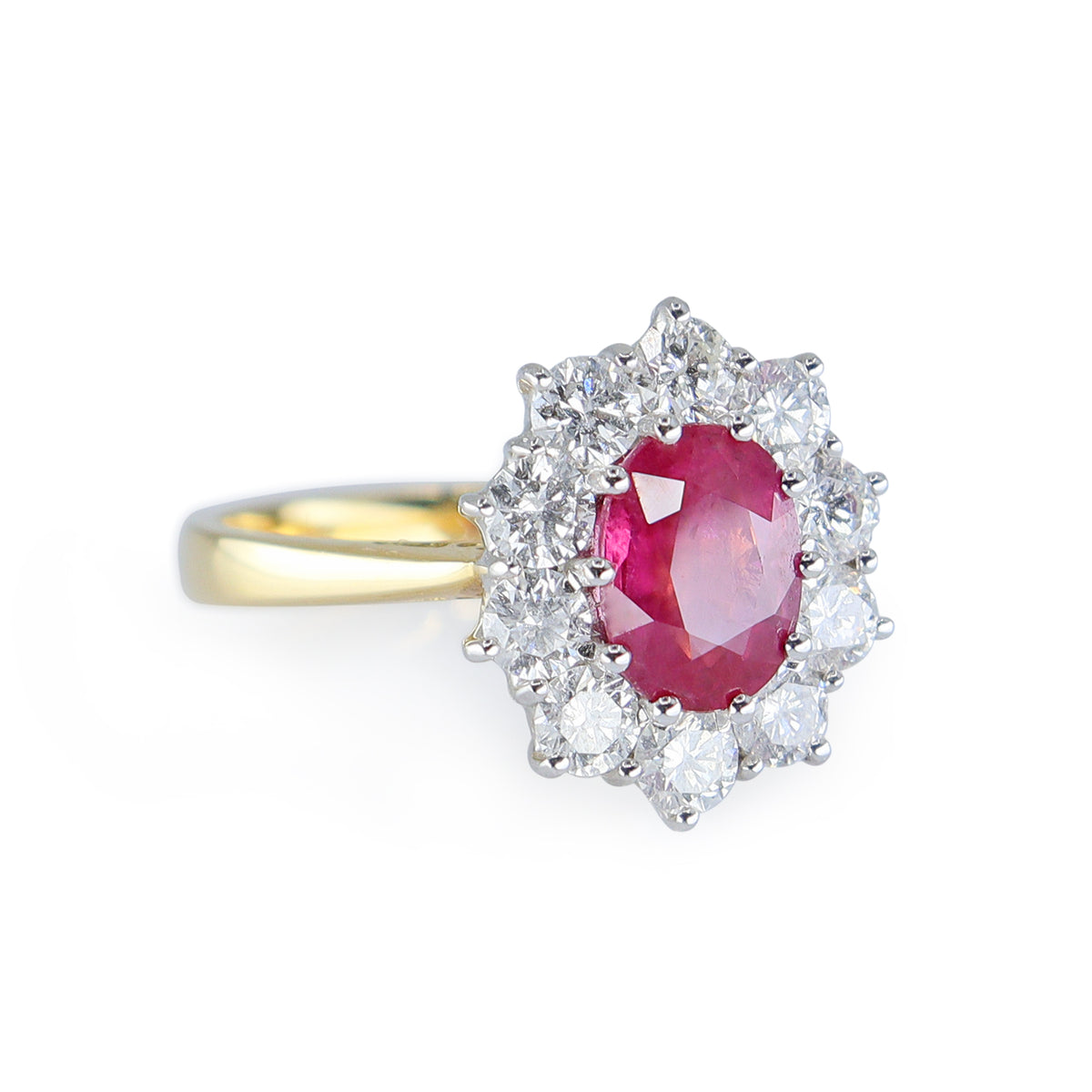 18ct Yellow Gold Oval Ruby & Diamond Cluster Ring