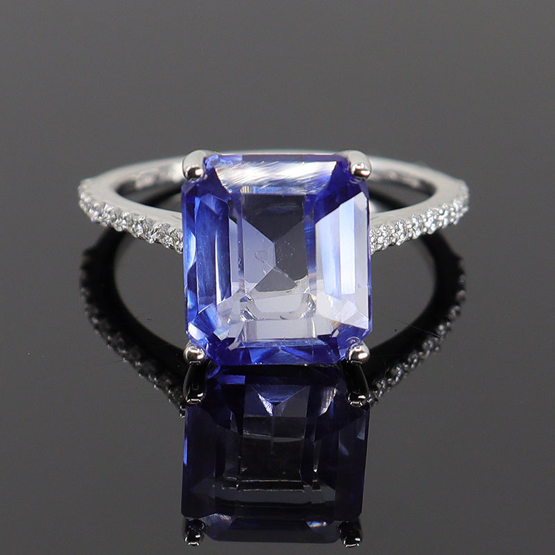 Pre-Owned 18ct White Gold Emerald Cut Sapphire & Diamond Ring