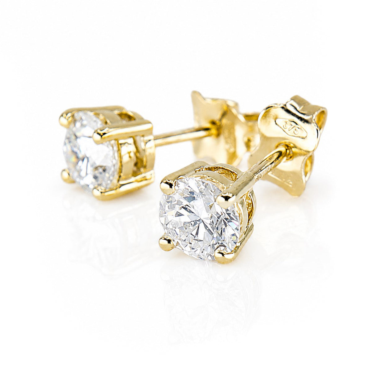 9ct Yellow Gold 1.00ct TDW Lab Grown Diamond IGI Certificated  Four Claw Stud Earrings
