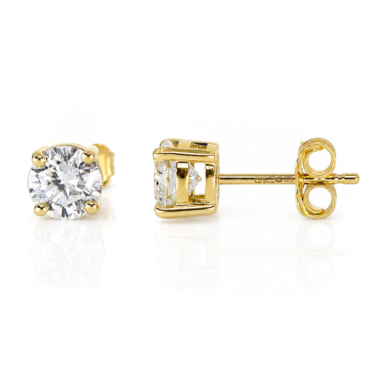9ct Yellow Gold 1.50ct TDW Lab Grown Diamond IGI Certificated Four Claw Stud Earrings