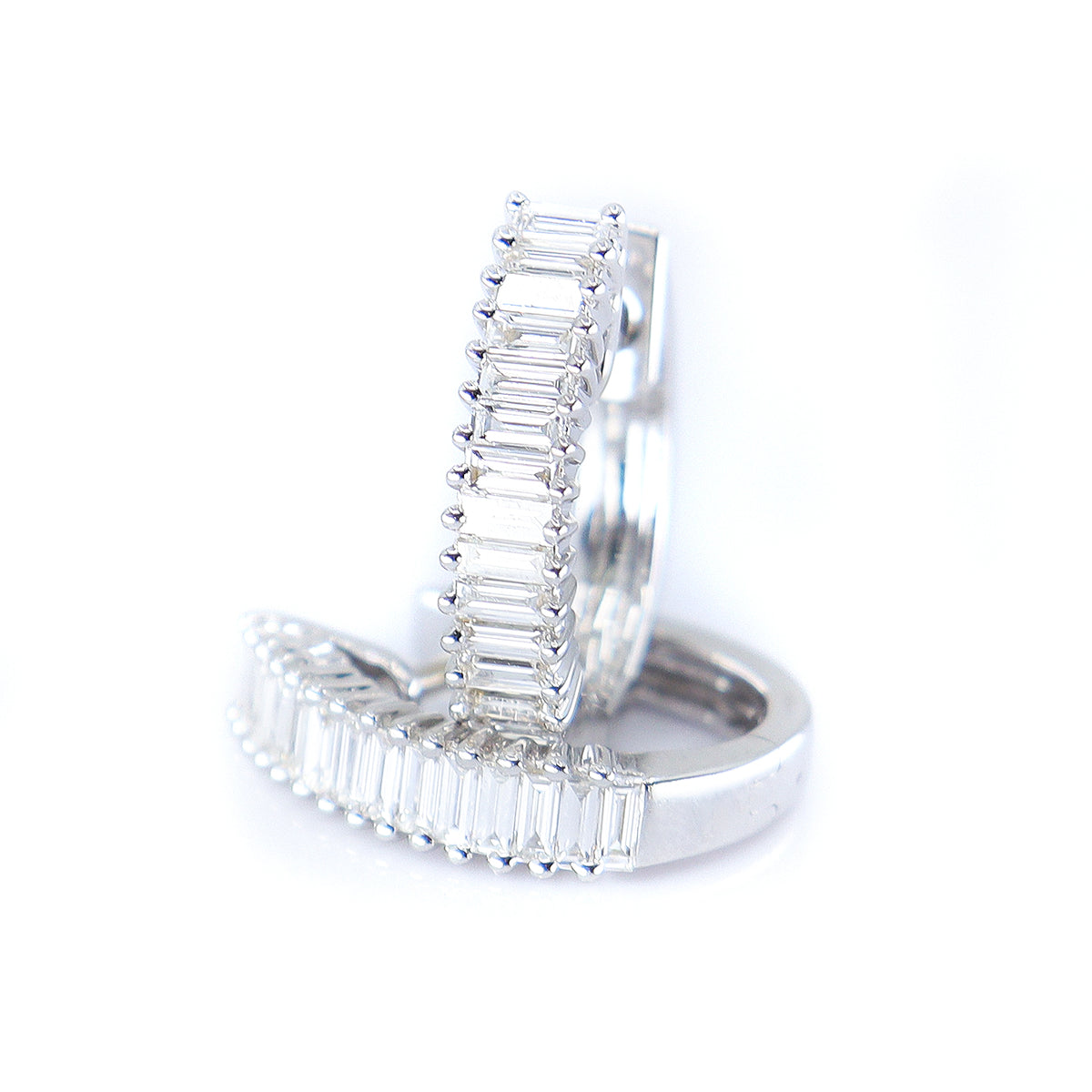 18ct White Gold 0.63ct Diamond Baguette Cut Hoop Earrings