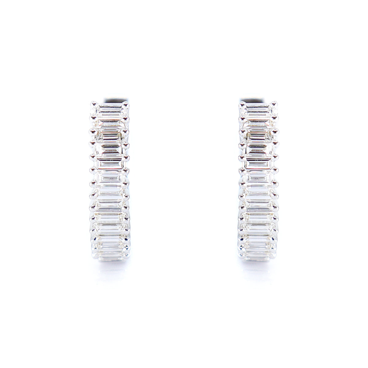 18ct White Gold 0.63ct Diamond Baguette Cut Hoop Earrings